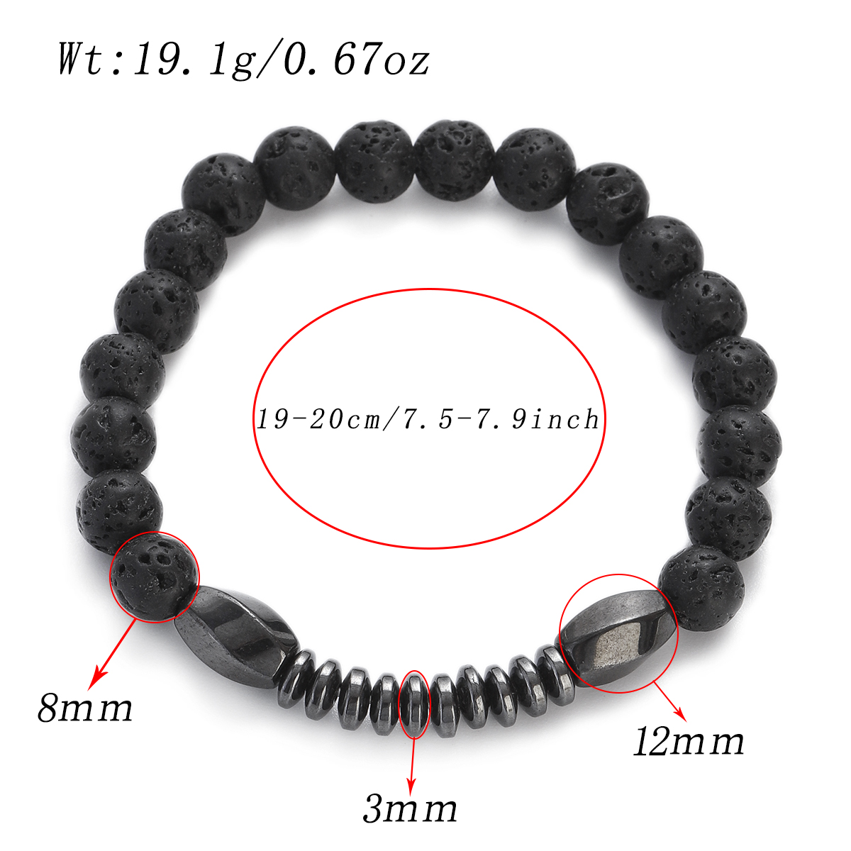 Hematite Fashion For Men's Bracelet Natural Stone Tiger Eye Lava Bead Bracelet