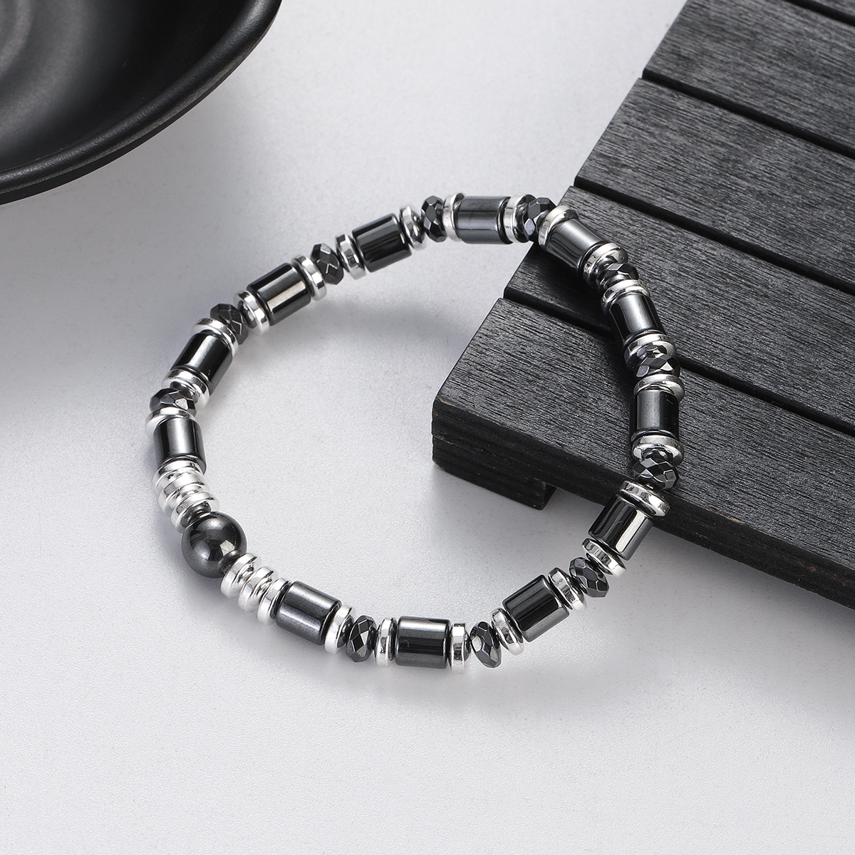 Natural Hematite Bracelet Handmade Stretch Black Stone Bead Balance Jewelry Gift