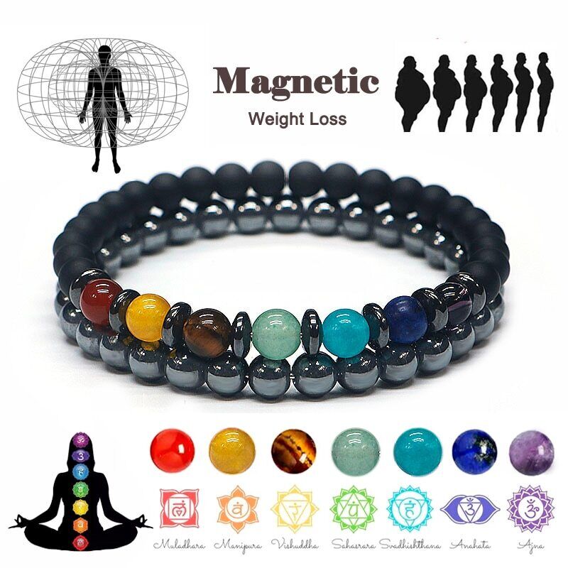 6mm 7 Chakra Hematite Bracelet Natural Stone Reiki Healing Enegry Yoga Bracelet - Picture 11 of 13