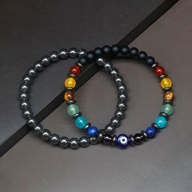 6mm 7 Chakra Hematite Bracelet Natural Stone Reiki Healing Enegry Yoga Bracelet - Picture 12 of 13