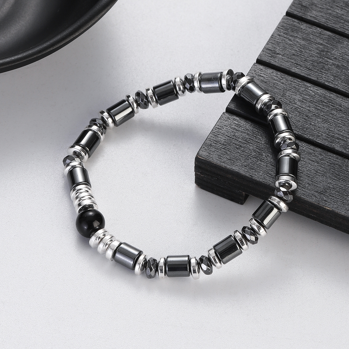 Natural Hematite Bracelet Handmade Stretch Black Stone Bead Balance Jewelry Gift