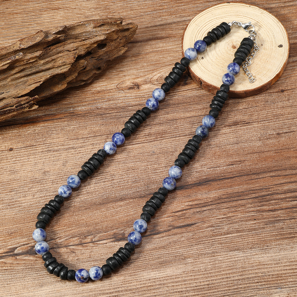 Fashion Natural Stone Wood Beaded Lava Stone Choker Necklace Jewelry For Men - Picture 10 of 13