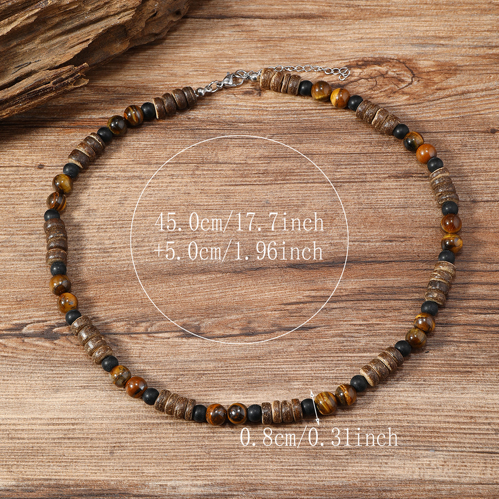 Fashion Natural Stone Wood Beaded Lava Stone Choker Necklace Jewelry For Men - Picture 11 of 13