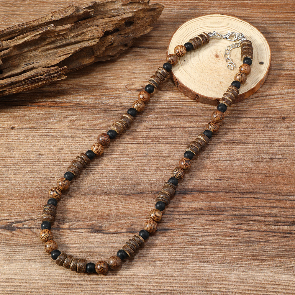 Fashion Natural Stone Wood Beaded Lava Stone Choker Necklace Jewelry For Men - Picture 13 of 13