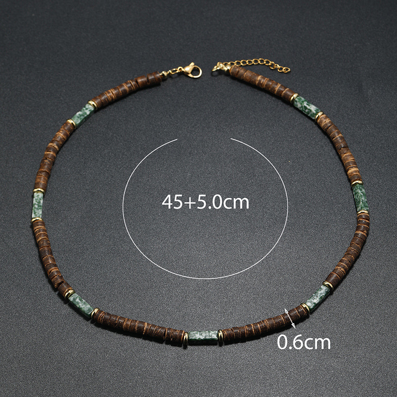 Vintage Bohemia Coconut Necklace for Men Tribal India Onyx Wooden Beads - Picture 10 of 27