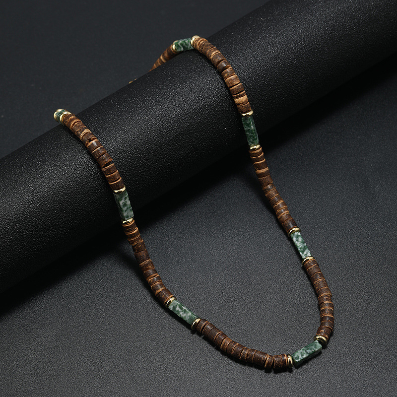 Vintage Bohemia Coconut Necklace for Men Tribal India Onyx Wooden Beads - Picture 9 of 27