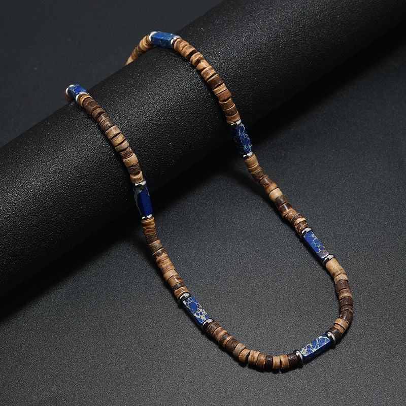 Vintage Bohemia Coconut Necklace for Men Tribal India Onyx Wooden Beads - Picture 11 of 27