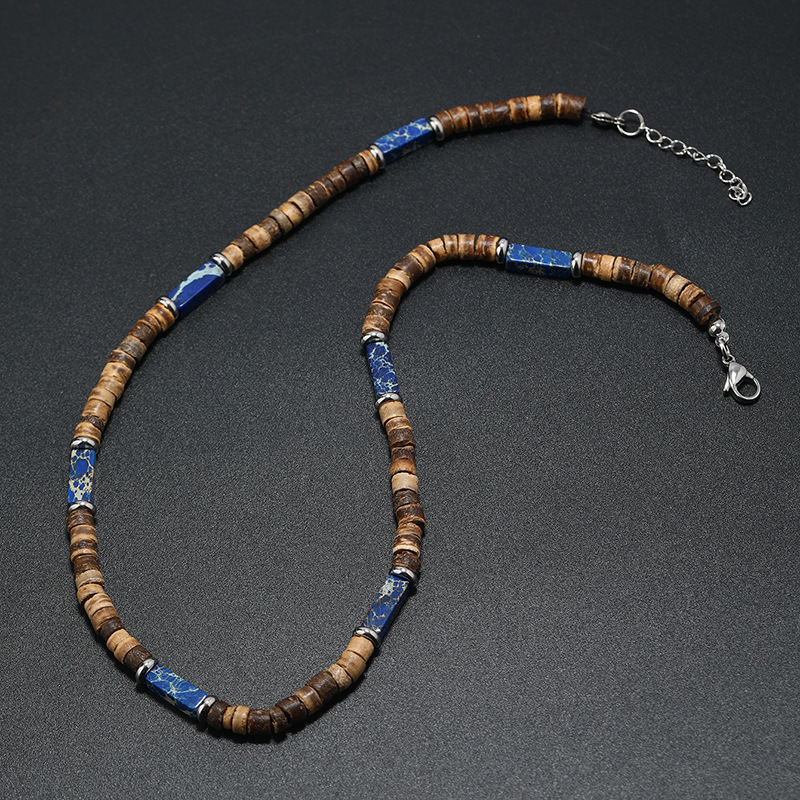 Vintage Bohemia Coconut Necklace for Men Tribal India Onyx Wooden Beads - Picture 13 of 27