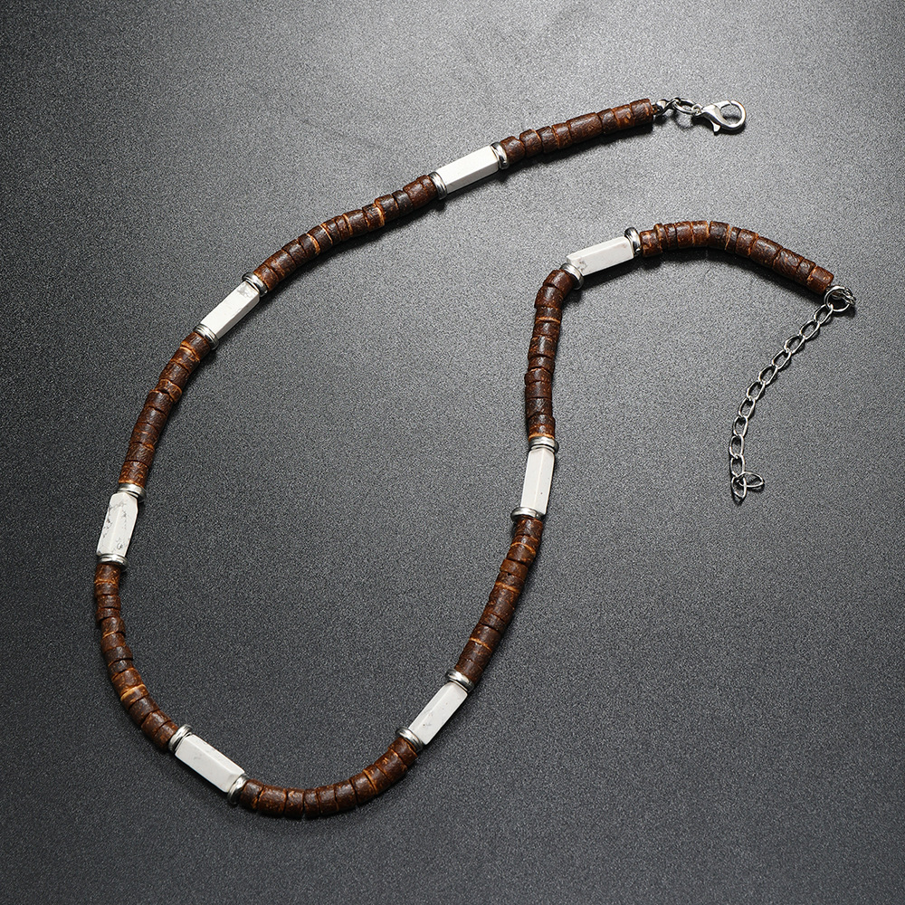 Vintage Bohemia Coconut Necklace for Men Tribal India Onyx Wooden Beads - Picture 15 of 27