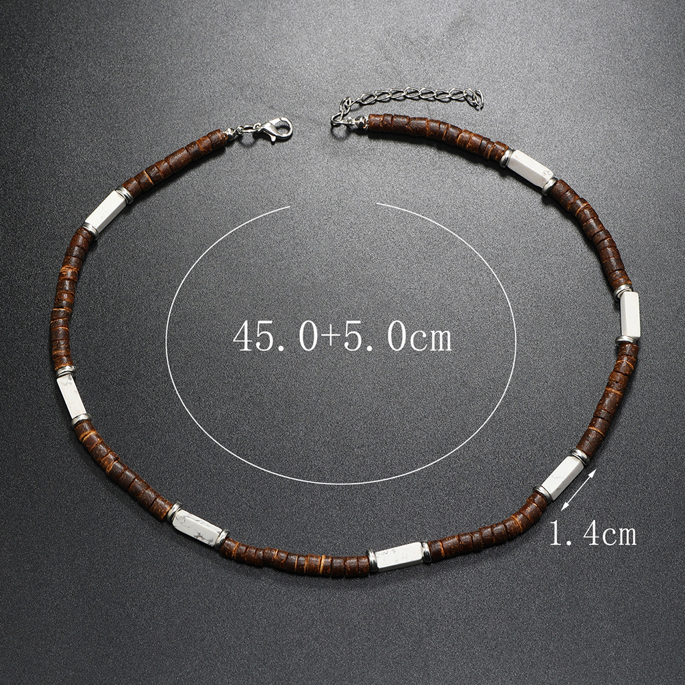 Vintage Bohemia Coconut Necklace for Men Tribal India Onyx Wooden Beads - Picture 14 of 27