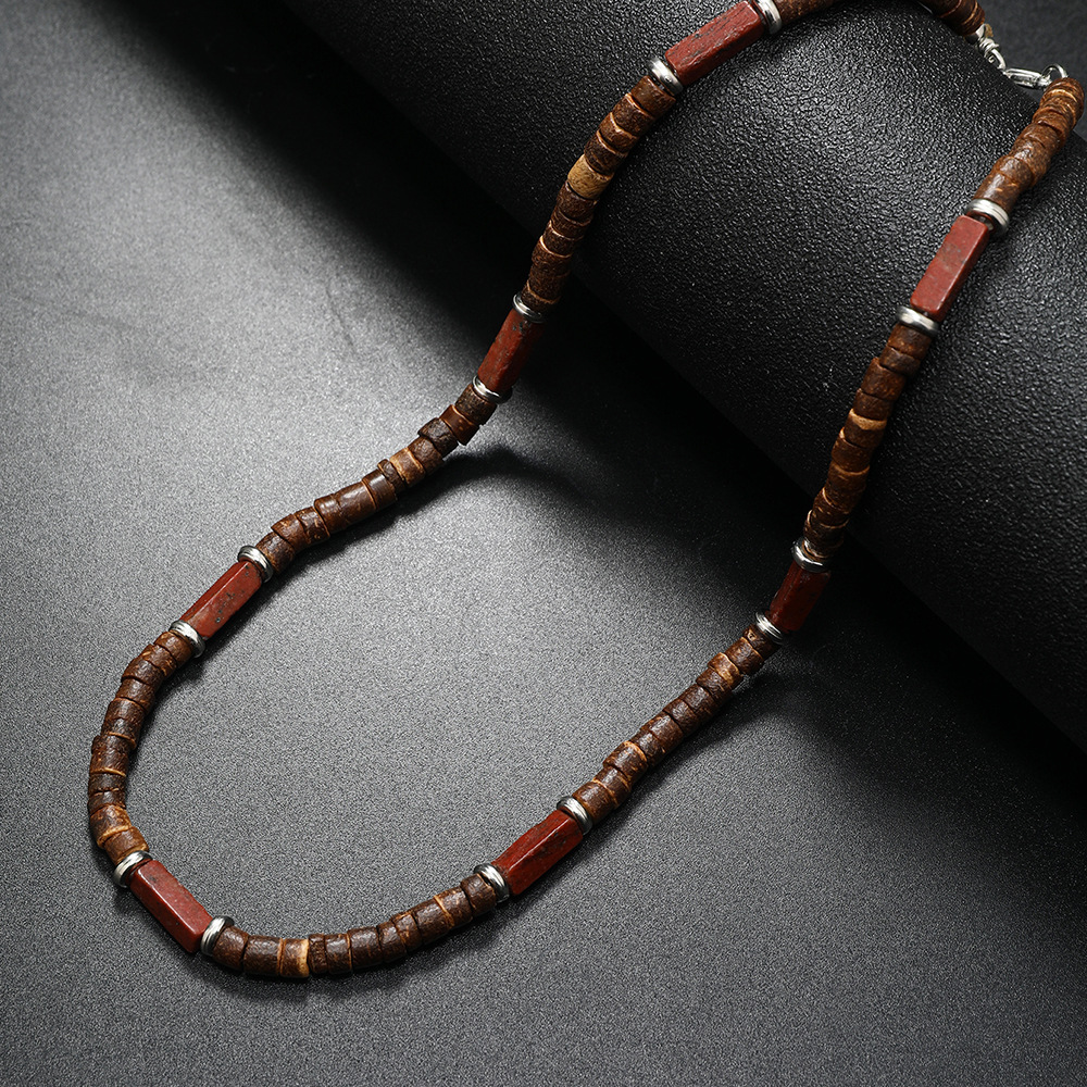 Vintage Bohemia Coconut Necklace for Men Tribal India Onyx Wooden Beads - Picture 17 of 27