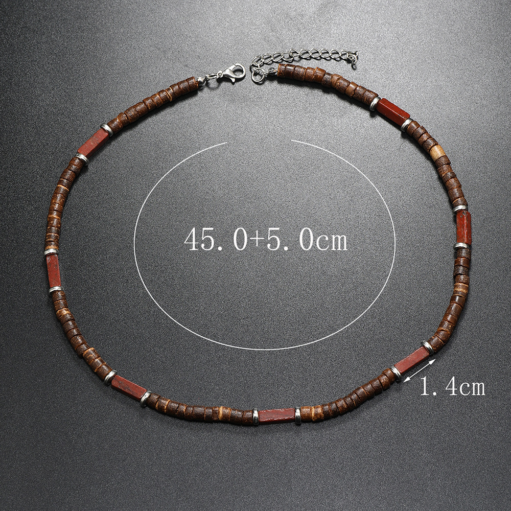 Vintage Bohemia Coconut Necklace for Men Tribal India Onyx Wooden Beads - Picture 18 of 27