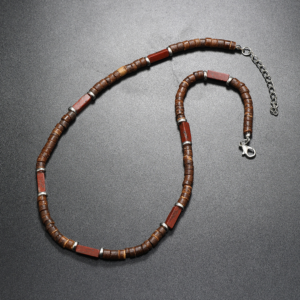 Vintage Bohemia Coconut Necklace for Men Tribal India Onyx Wooden Beads - Picture 19 of 27