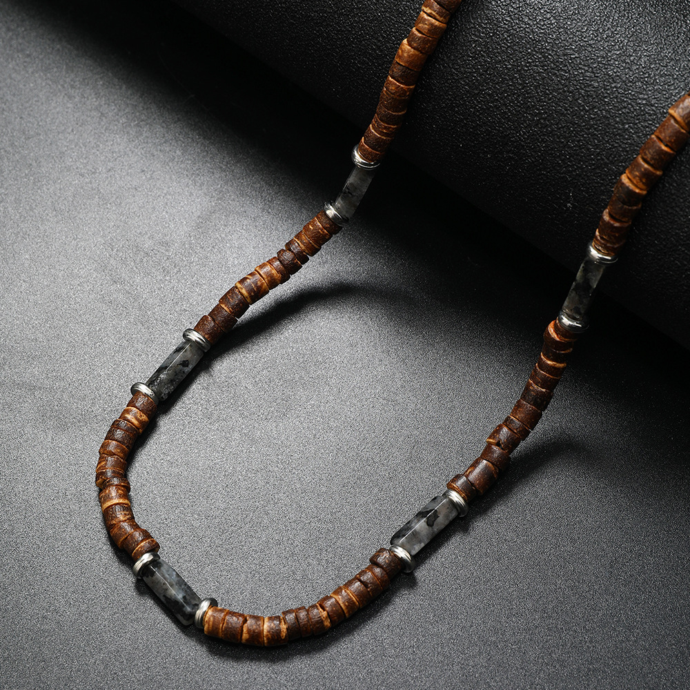 Vintage Bohemia Coconut Necklace for Men Tribal India Onyx Wooden Beads - Picture 20 of 27