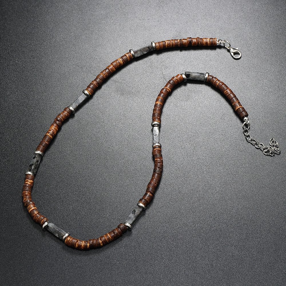 Vintage Bohemia Coconut Necklace for Men Tribal India Onyx Wooden Beads - Picture 21 of 27