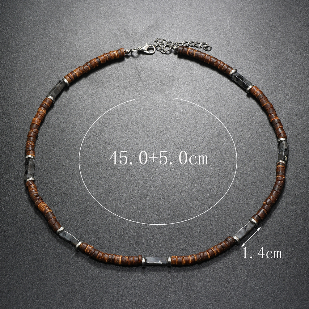 Vintage Bohemia Coconut Necklace for Men Tribal India Onyx Wooden Beads - Picture 22 of 27