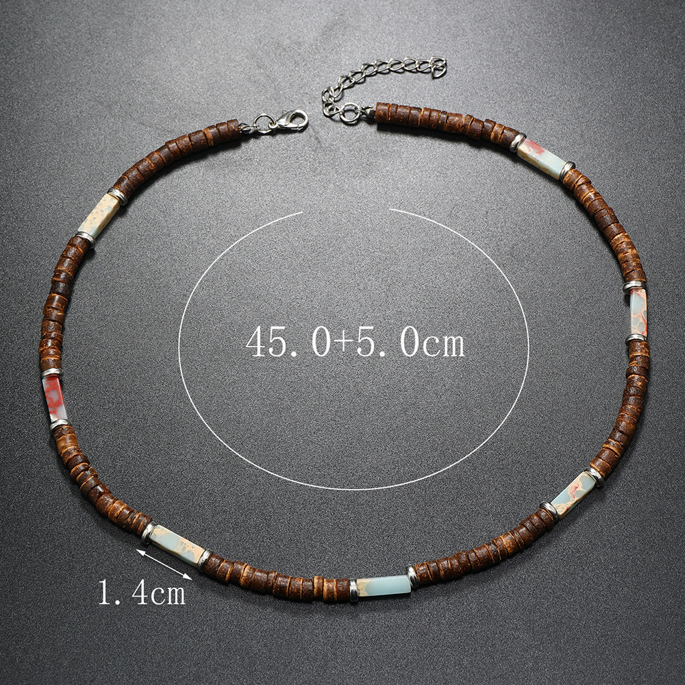 Vintage Bohemia Coconut Necklace for Men Tribal India Onyx Wooden Beads - Picture 24 of 27