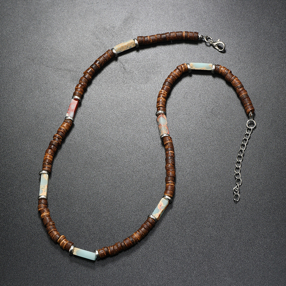 Vintage Bohemia Coconut Necklace for Men Tribal India Onyx Wooden Beads - Picture 23 of 27