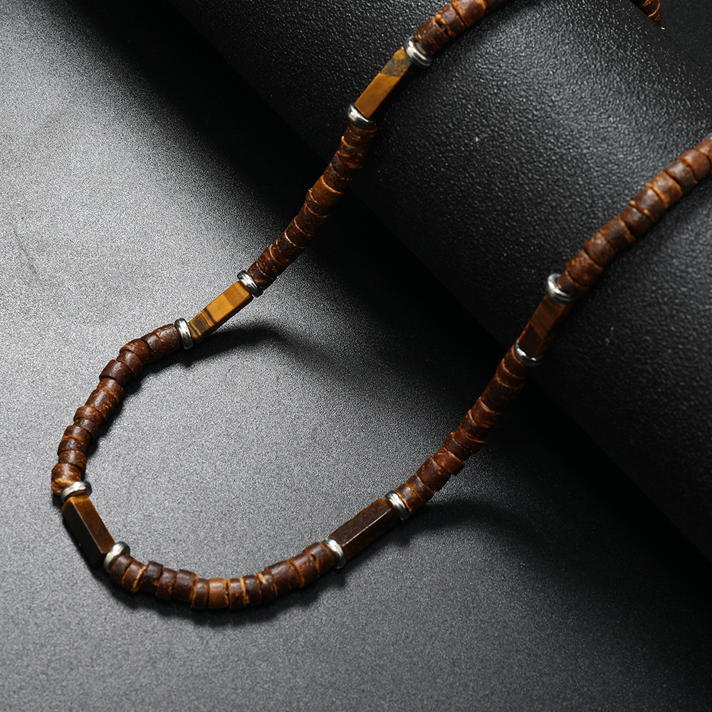Vintage Bohemia Coconut Necklace for Men Tribal India Onyx Wooden Beads - Picture 26 of 27