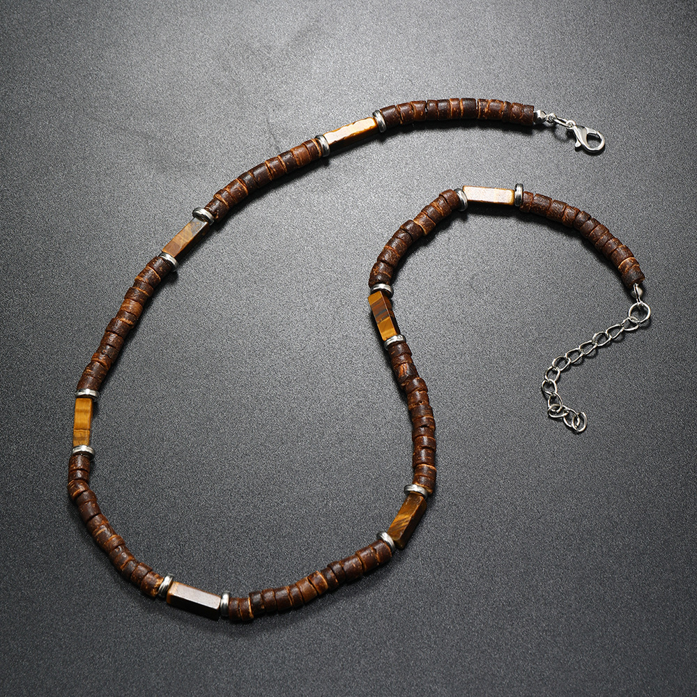 Vintage Bohemia Coconut Necklace for Men Tribal India Onyx Wooden Beads - Picture 27 of 27