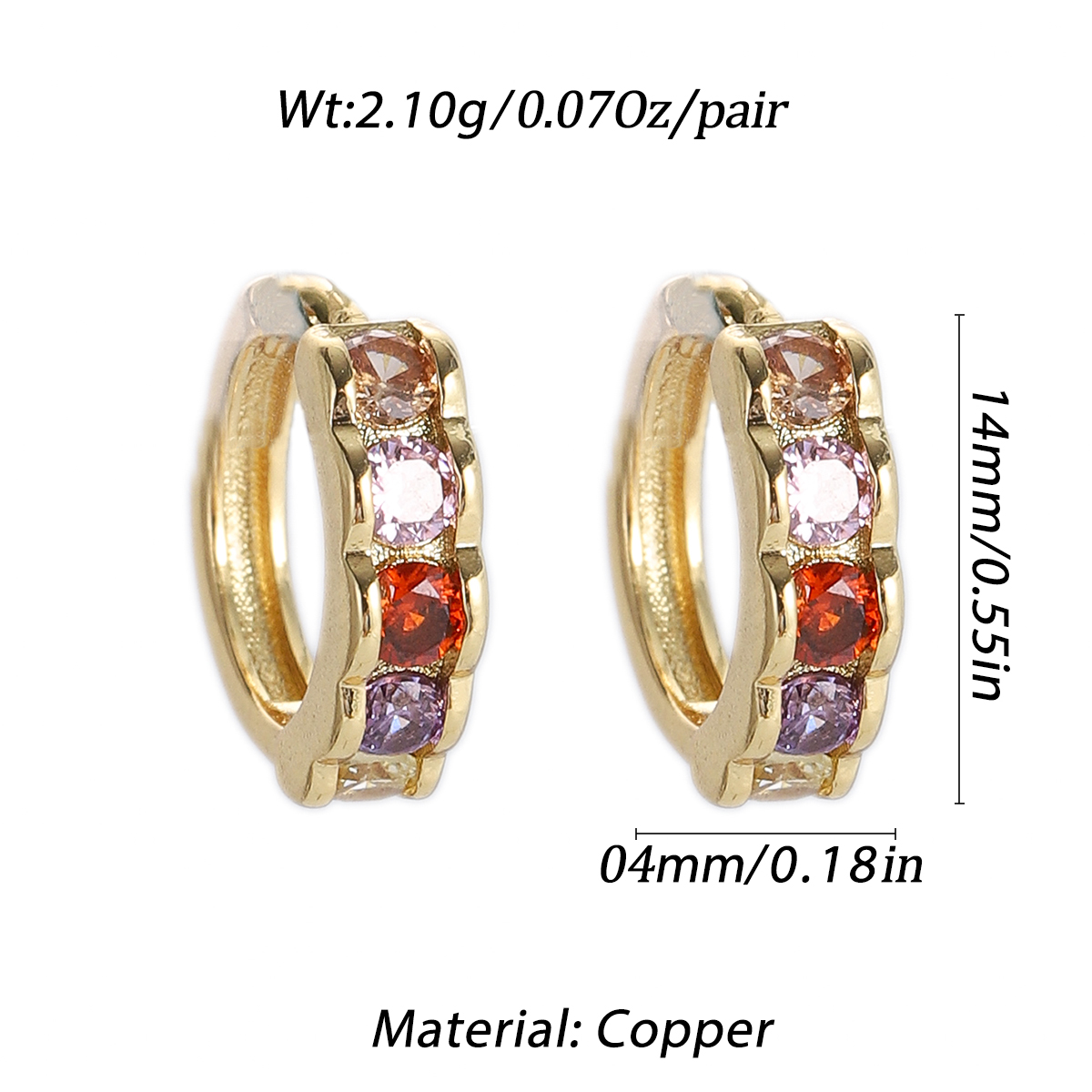 Boho Hoop Earrings for Women Female Slim Colorful Pave CZ Boho Fashion Earrings - Picture 94 of 108