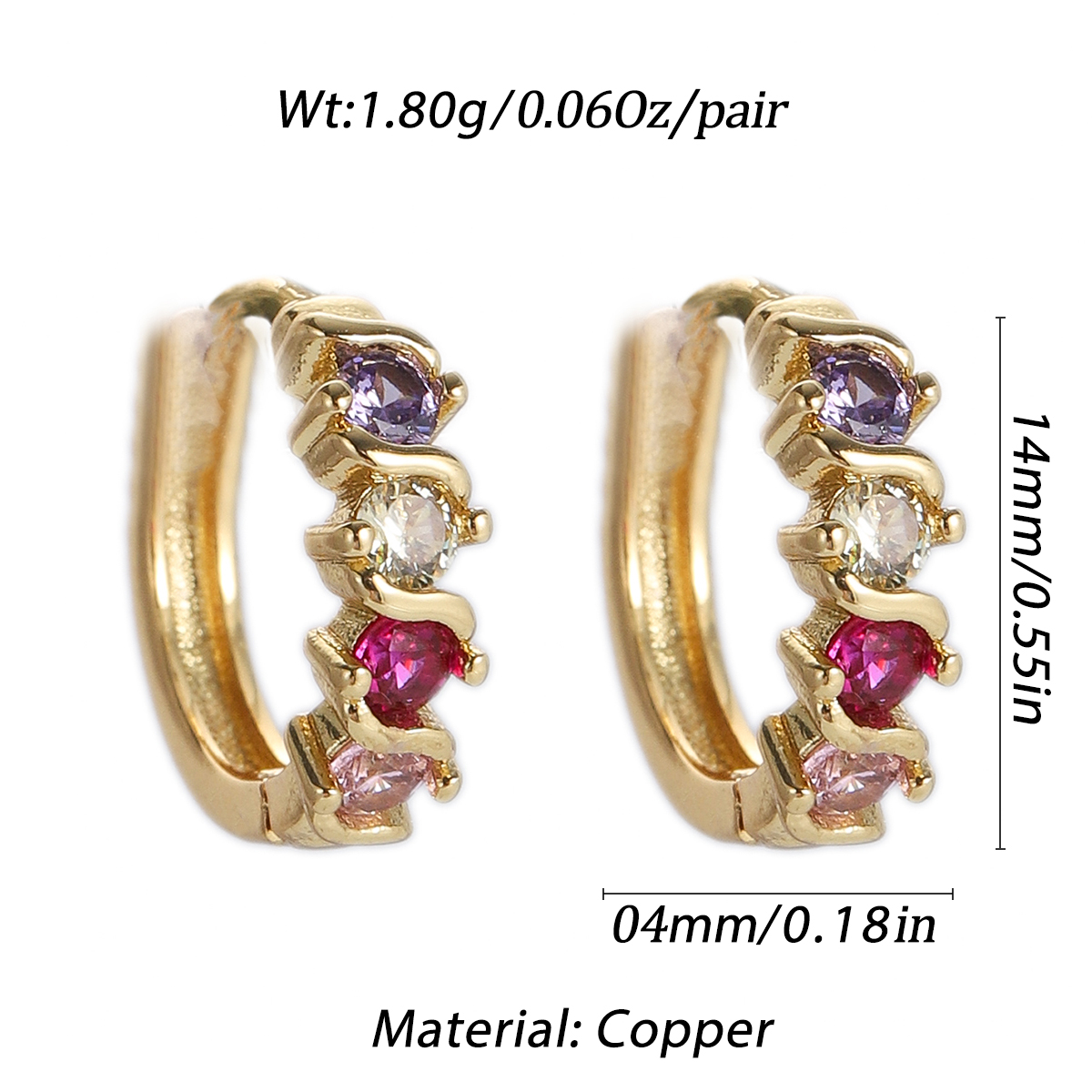 Boho Hoop Earrings for Women Female Slim Colorful Pave CZ Boho Fashion Earrings - Picture 107 of 108