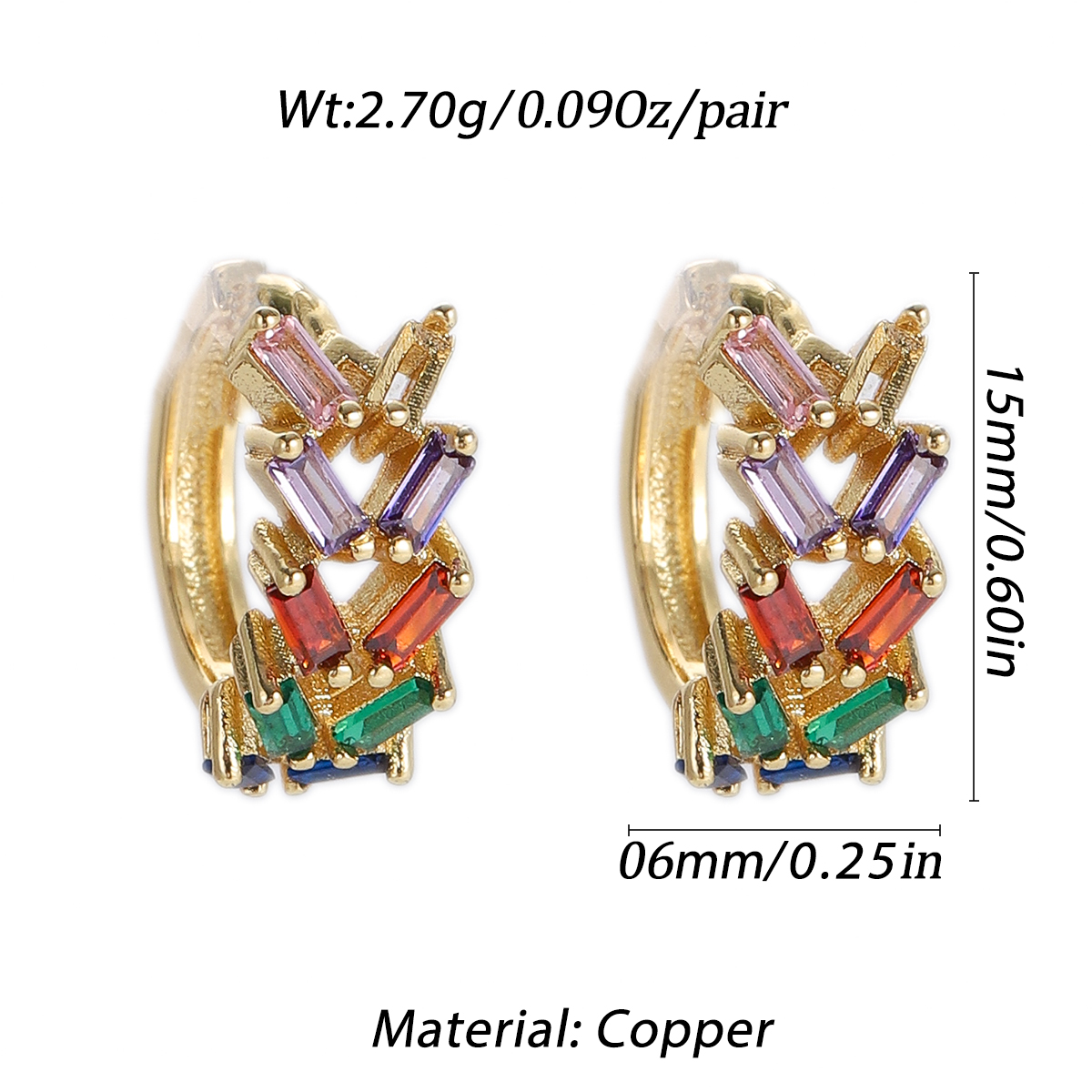 Boho Hoop Earrings for Women Female Slim Colorful Pave CZ Boho Fashion Earrings - Picture 62 of 108
