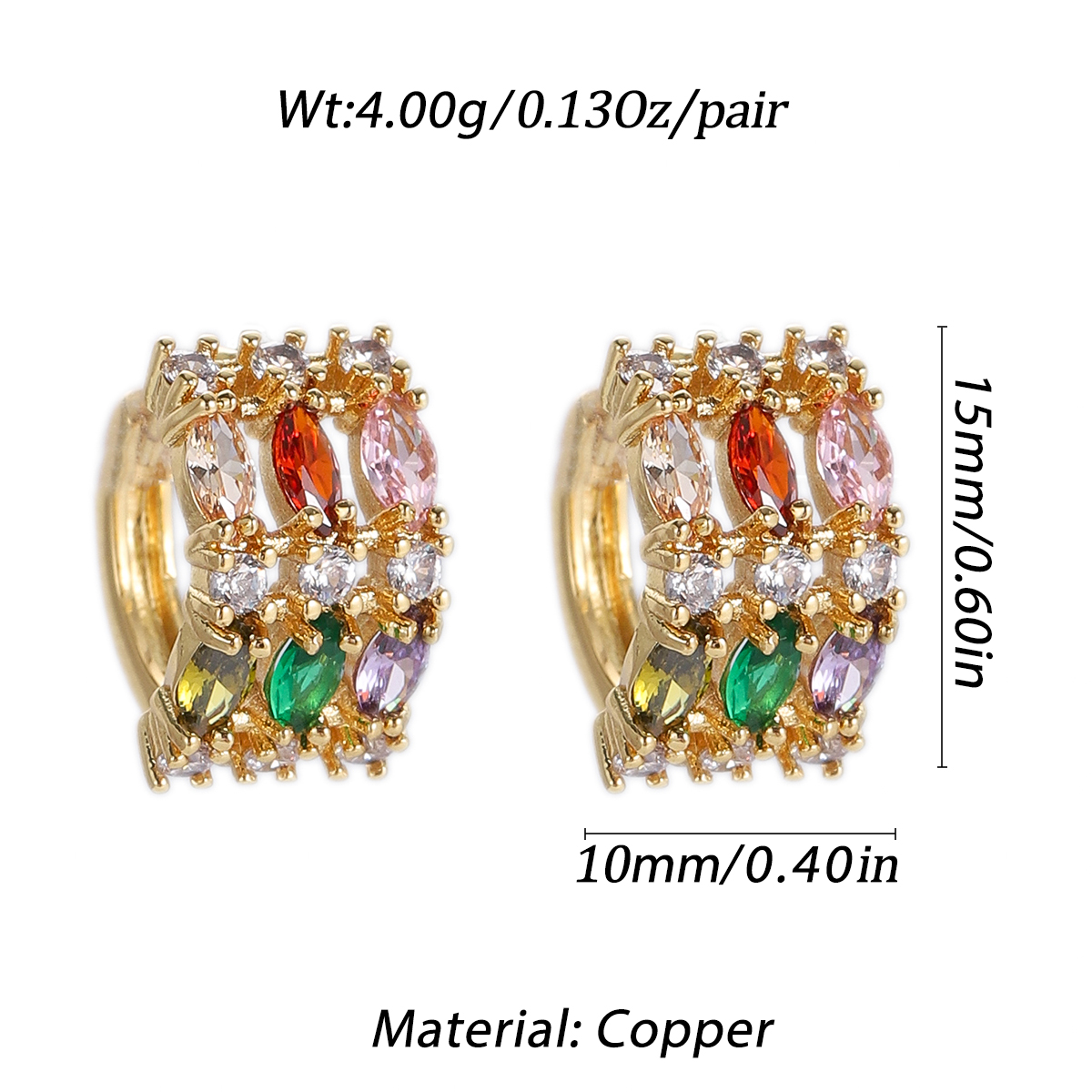Boho Hoop Earrings for Women Female Slim Colorful Pave CZ Boho Fashion Earrings - Picture 16 of 108
