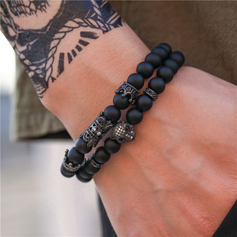 Charm Cross Elephant Bracelet Set Natural Stone Beads Hematite Bracelet Gift