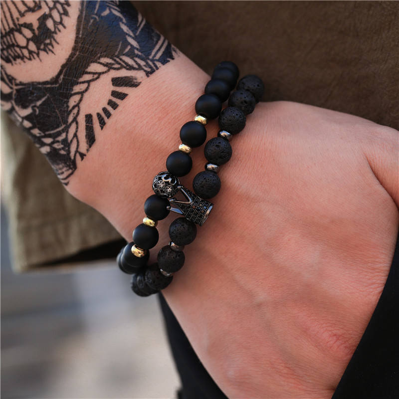 Charm Cross Elephant Bracelet Set Natural Stone Beads Hematite Bracelet Gift