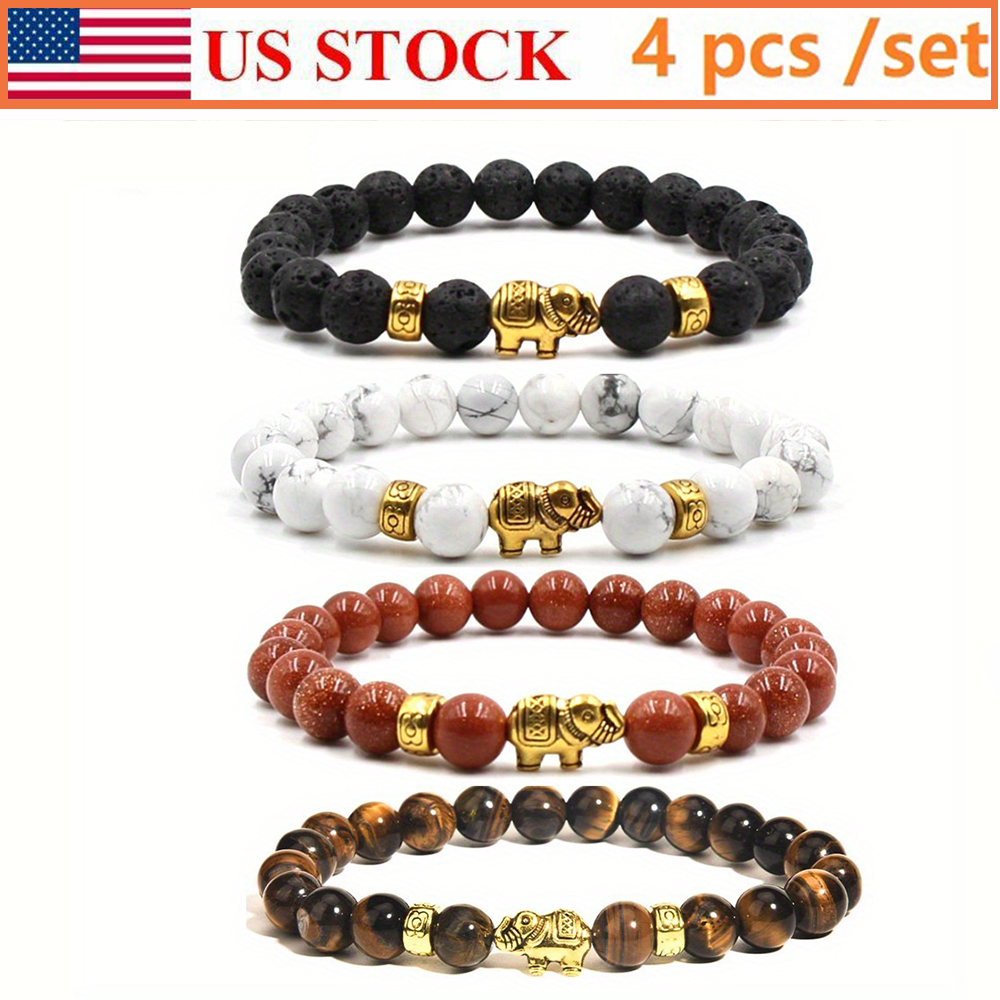 4Pcs/set Natural Stone Elephant Beaded Bracelets Set Handmade For Men Women Gift