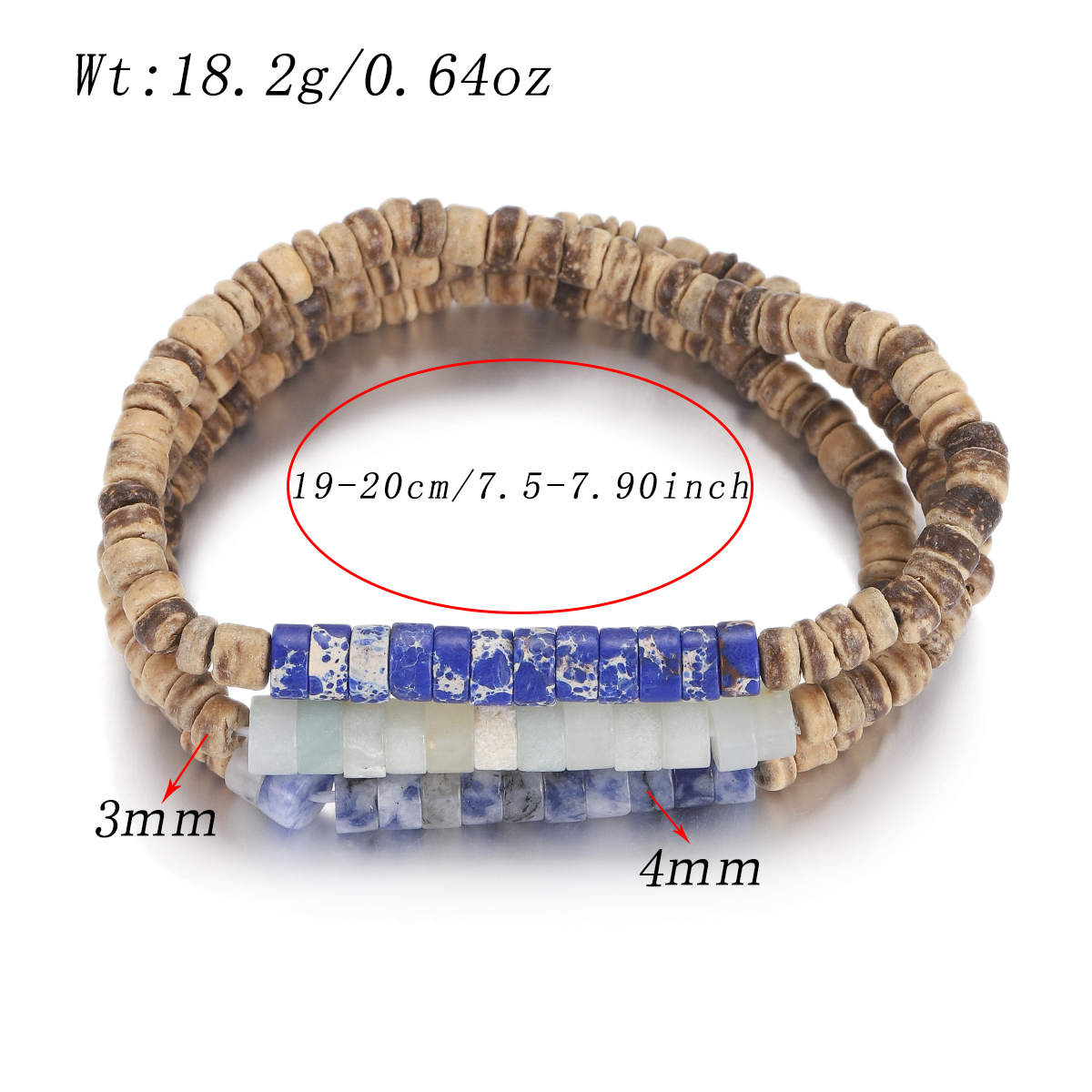 3Pcs Mens Surfer Bracelet Mens Beaded Bracelet Mens Stacking Coconut Bracelets