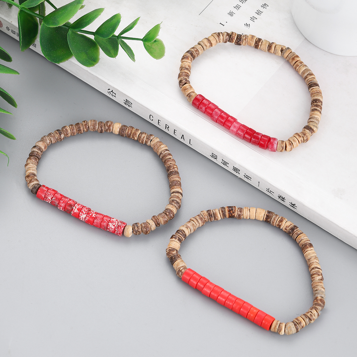 3Pcs Mens Surfer Bracelet Mens Beaded Bracelet Mens Stacking Coconut Bracelets