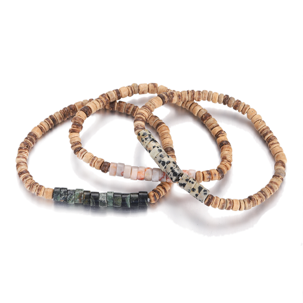 3Pcs Mens Surfer Bracelet Mens Beaded Bracelet Mens Stacking Coconut Bracelets