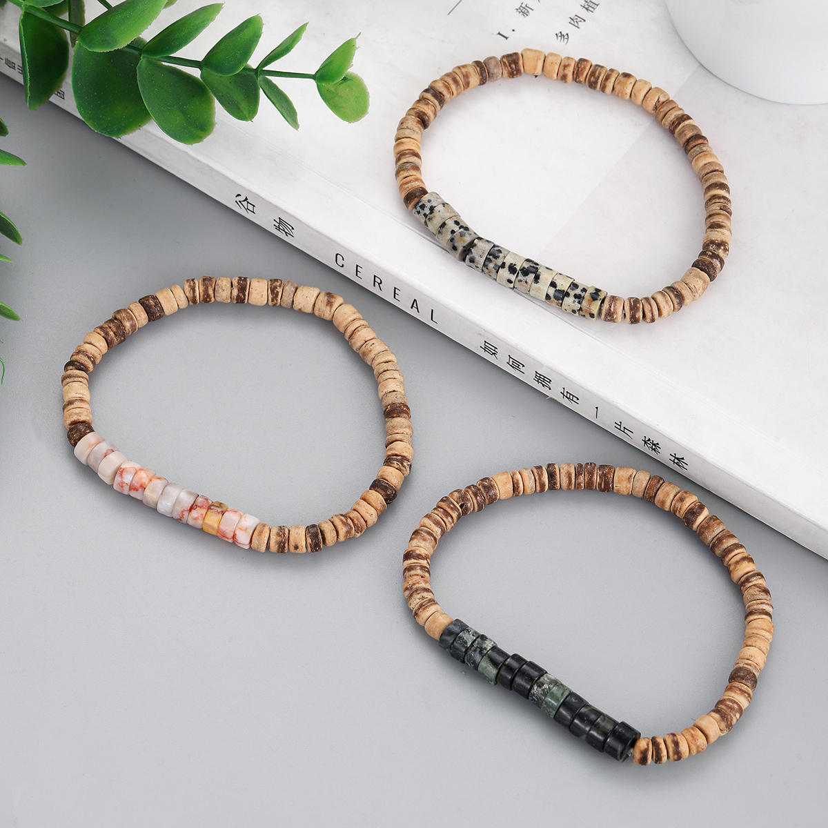 3Pcs Mens Surfer Bracelet Mens Beaded Bracelet Mens Stacking Coconut Bracelets