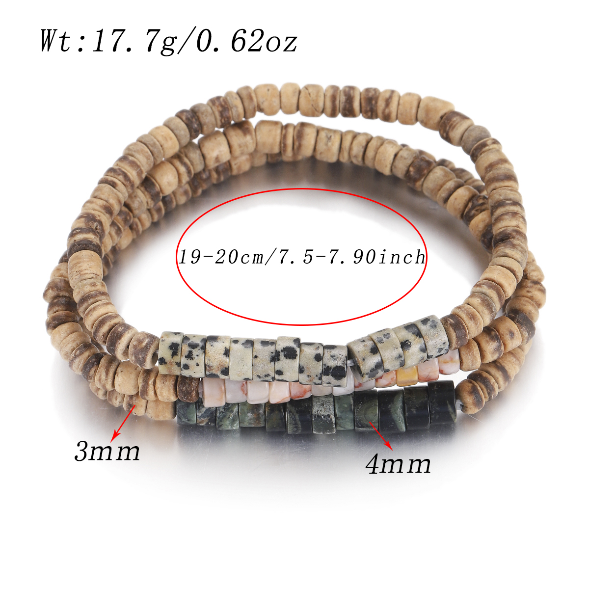 3Pcs Mens Surfer Bracelet Mens Beaded Bracelet Mens Stacking Coconut Bracelets