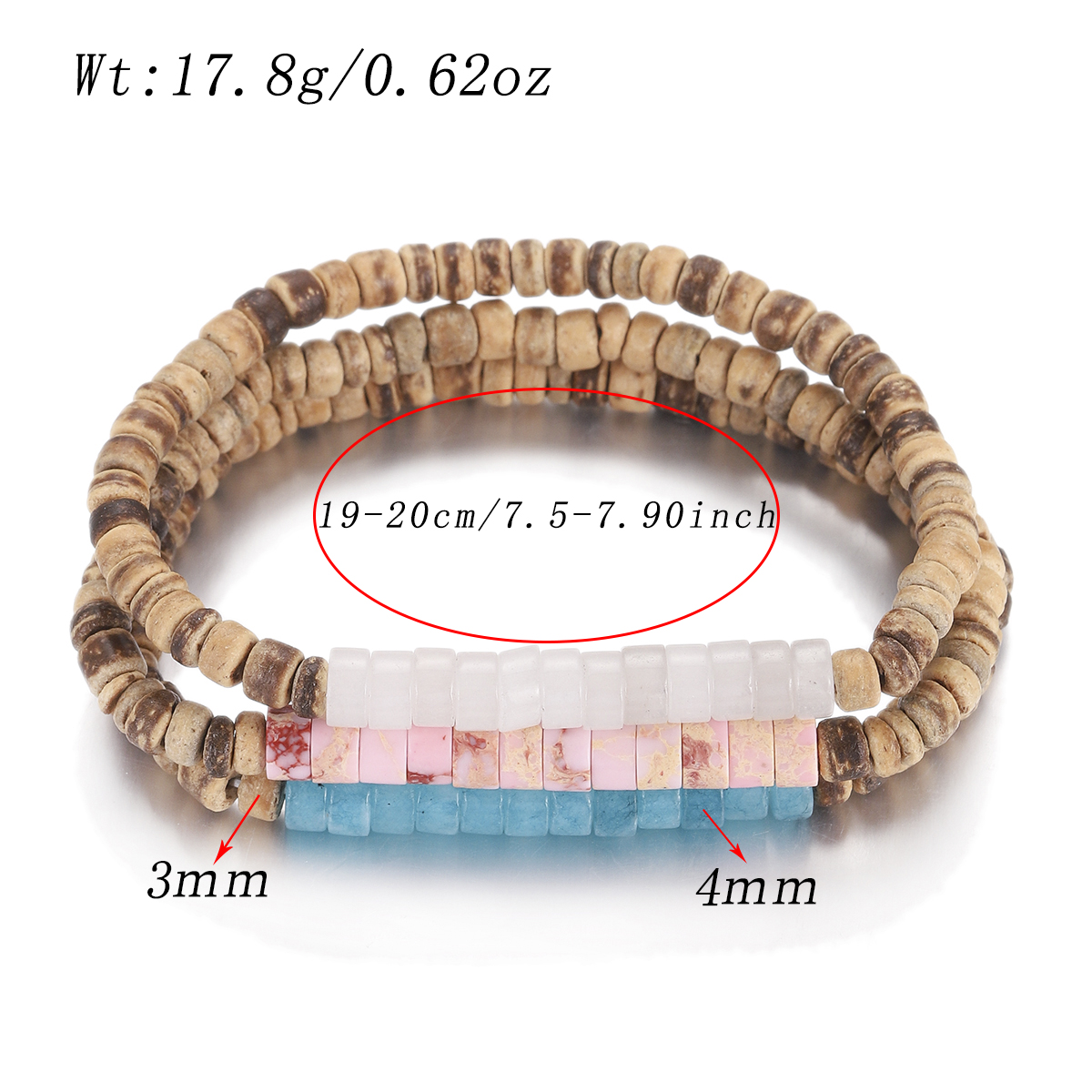 3Pcs Mens Surfer Bracelet Mens Beaded Bracelet Mens Stacking Coconut Bracelets