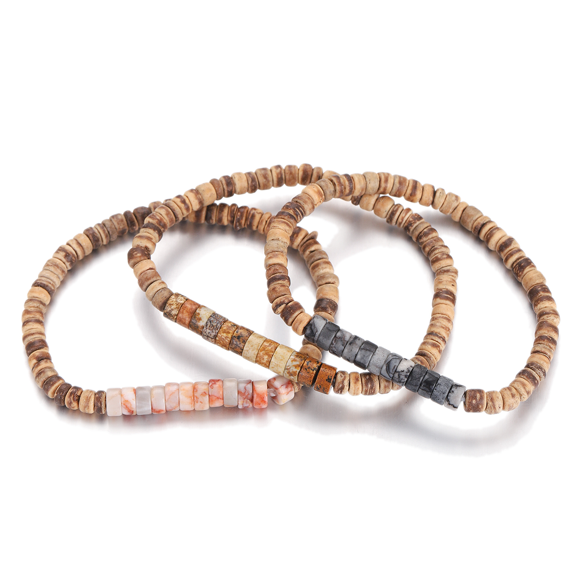 3Pcs Mens Surfer Bracelet Mens Beaded Bracelet Mens Stacking Coconut Bracelets