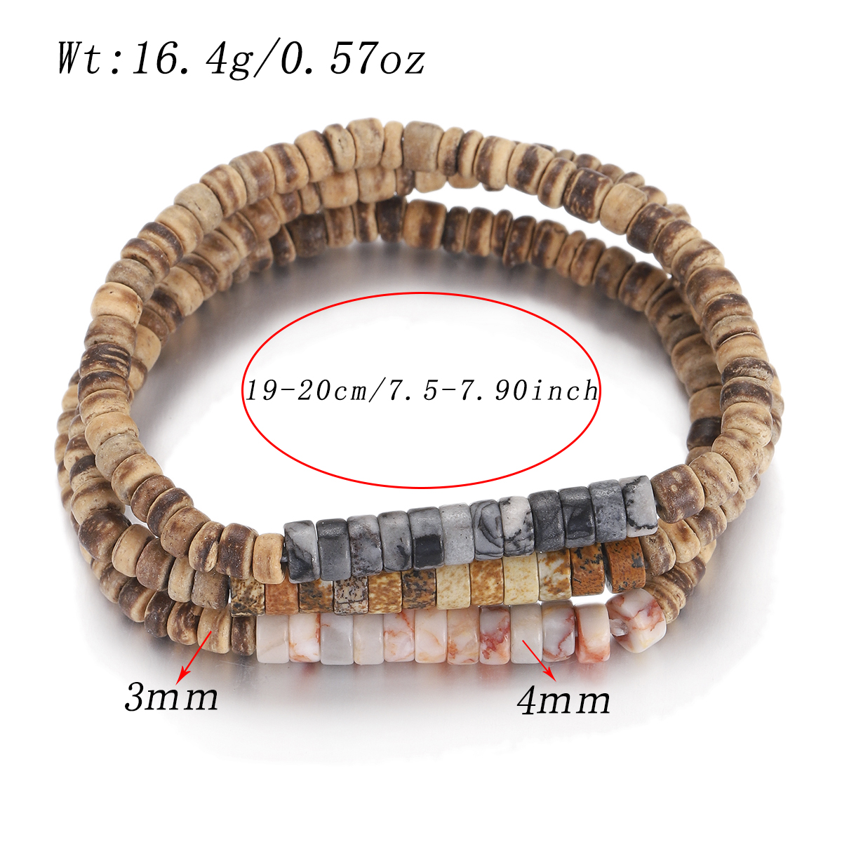 3Pcs Mens Surfer Bracelet Mens Beaded Bracelet Mens Stacking Coconut Bracelets