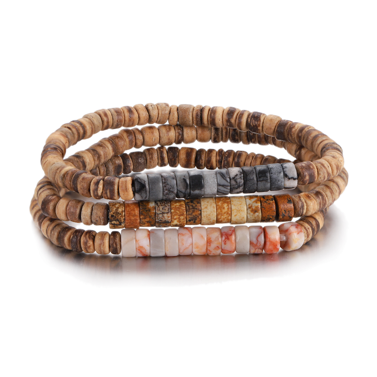 3Pcs Mens Surfer Bracelet Mens Beaded Bracelet Mens Stacking Coconut Bracelets