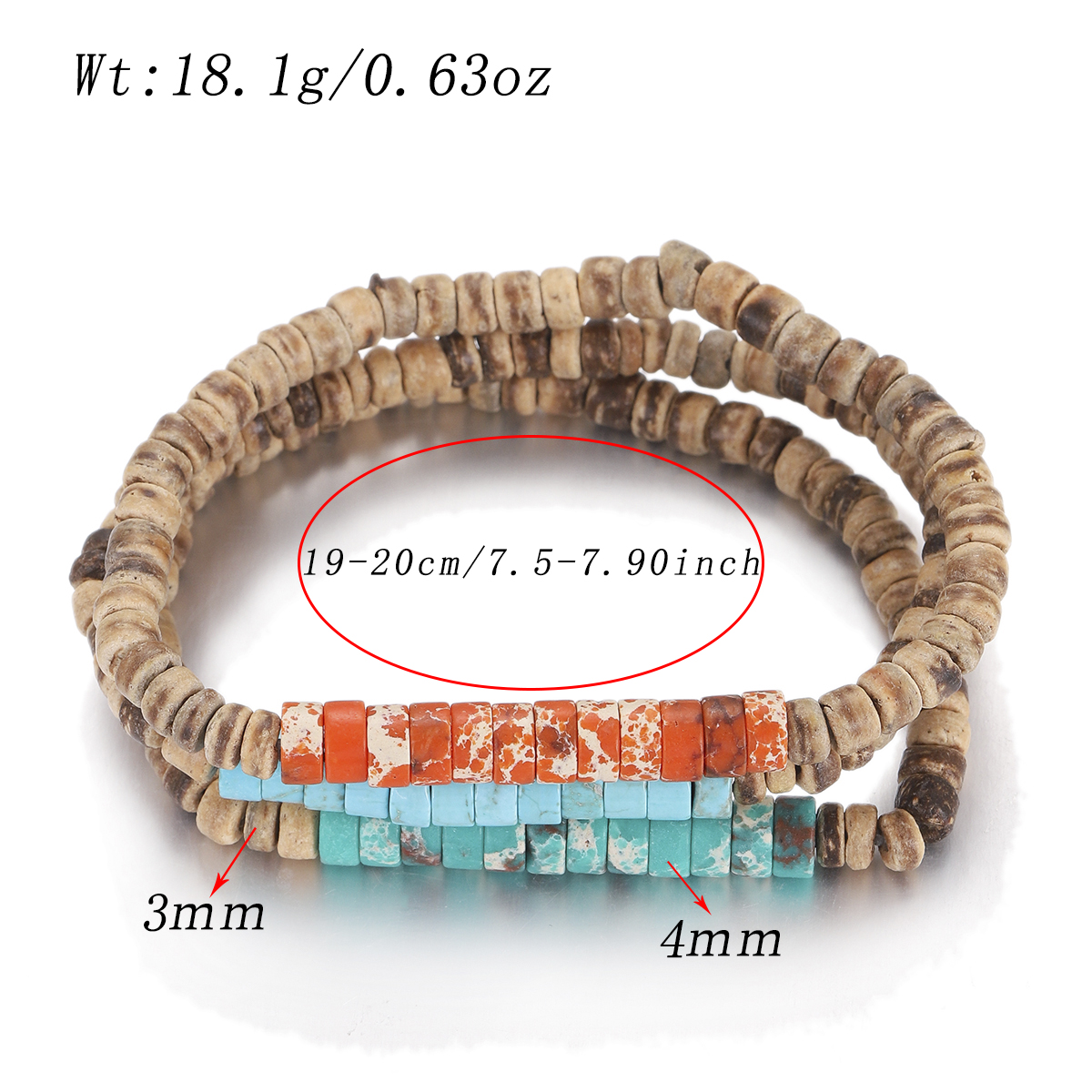 3Pcs Mens Surfer Bracelet Mens Beaded Bracelet Mens Stacking Coconut Bracelets