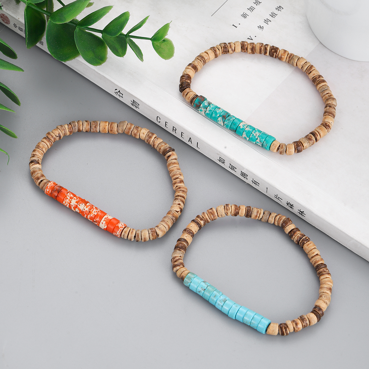 3Pcs Mens Surfer Bracelet Mens Beaded Bracelet Mens Stacking Coconut Bracelets