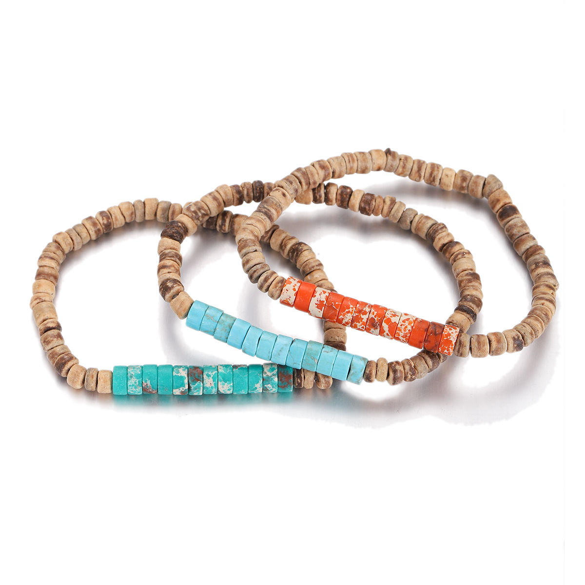 3Pcs Mens Surfer Bracelet Mens Beaded Bracelet Mens Stacking Coconut Bracelets