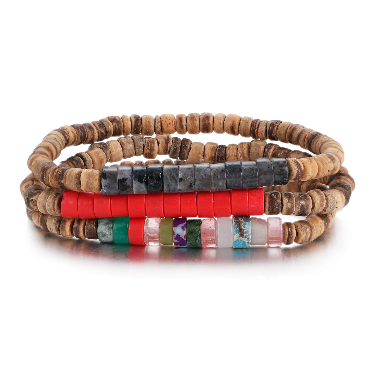 3Pcs Mens Surfer Bracelet Mens Beaded Bracelet Mens Stacking Coconut Bracelets