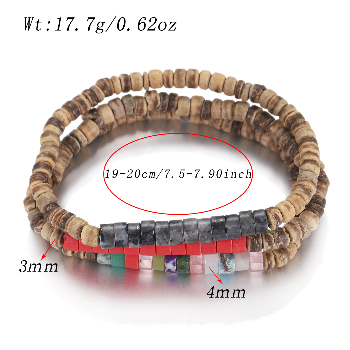 3Pcs Mens Surfer Bracelet Mens Beaded Bracelet Mens Stacking Coconut Bracelets