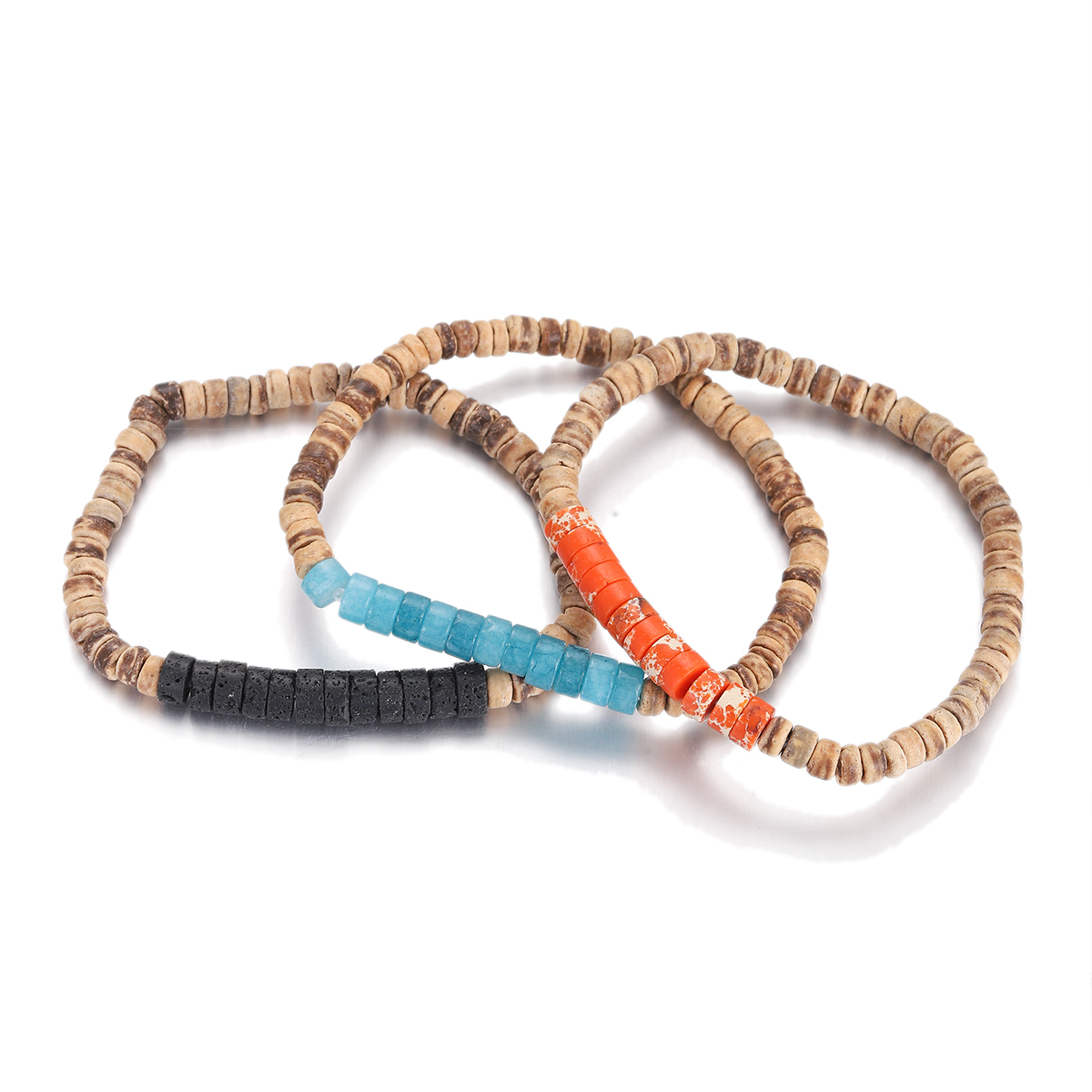 3Pcs Mens Surfer Bracelet Mens Beaded Bracelet Mens Stacking Coconut Bracelets