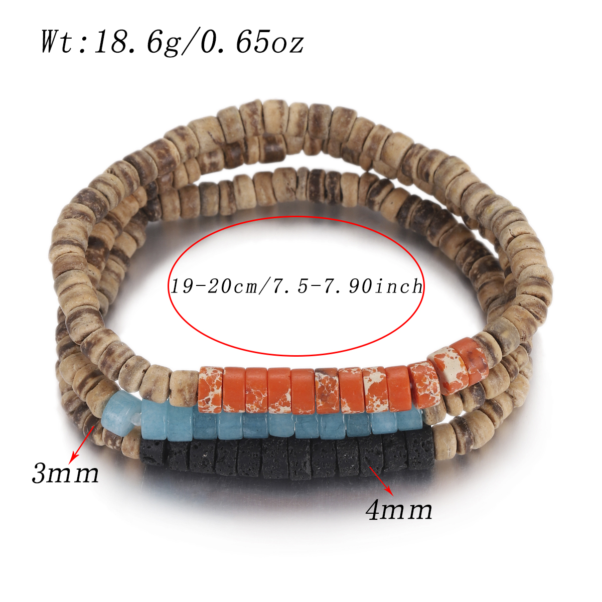 3Pcs Mens Surfer Bracelet Mens Beaded Bracelet Mens Stacking Coconut Bracelets