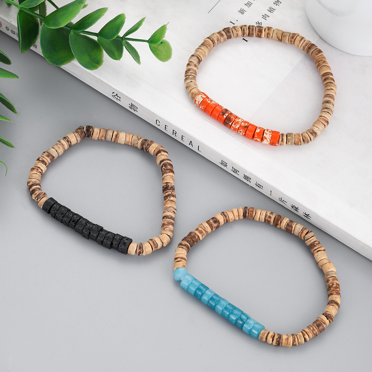 3Pcs Mens Surfer Bracelet Mens Beaded Bracelet Mens Stacking Coconut Bracelets