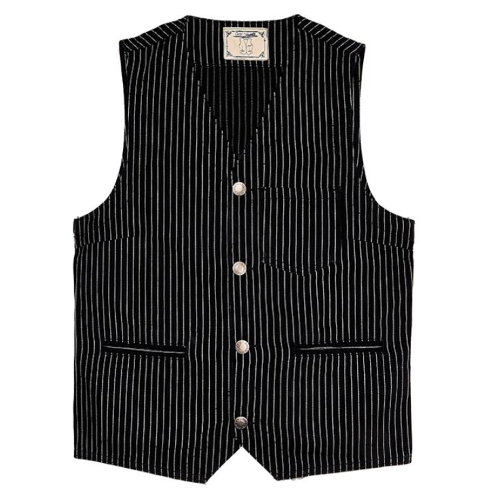 Men's Striped Vest Selvedge Denim Vest Slim Waistcoat Vintage Casual Coat Blue - Picture 13 of 13