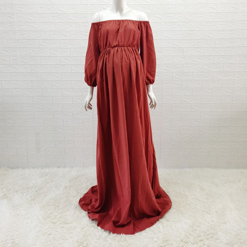 Pregnant Women's Dress Maternity Long Off Shoulder Gown For Photography Shoot - Picture 12 of 13